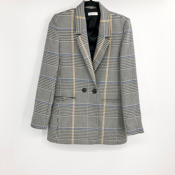 ANINE BING Madeleine Black White Yellow Houndstooth Double Breasted Blazer - Picture 5 of 13